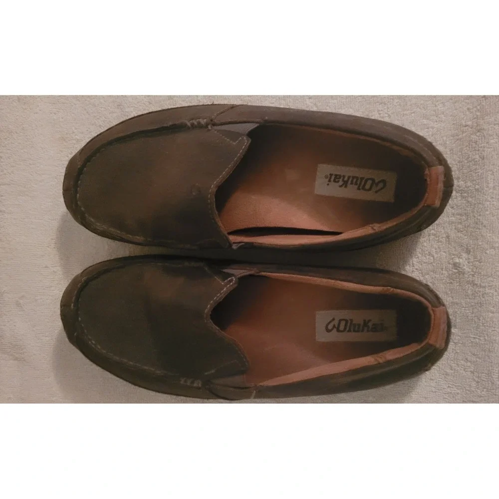 OluKai Moloa Leather Slip On Loafers Men M9 Brown